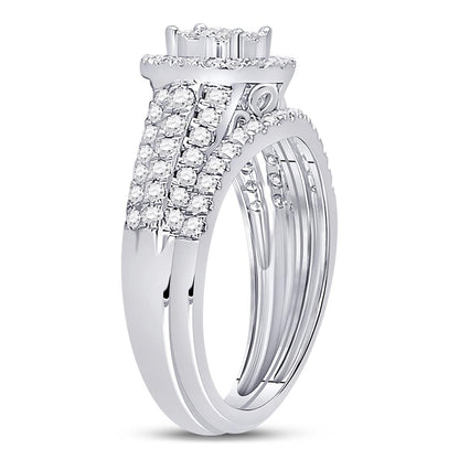 14k White Gold Round Diamond Bridal Wedding Ring Set 1 Cttw