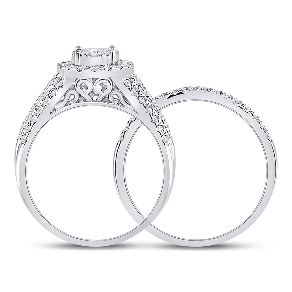 14k White Gold Round Diamond Bridal Wedding Ring Set 1 Cttw