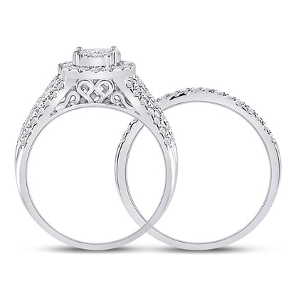 14k White Gold Round Diamond Bridal Wedding Ring Set 1 Cttw