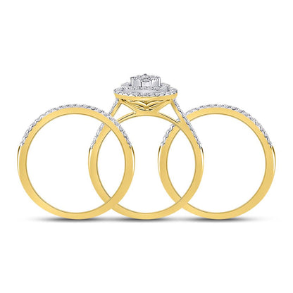 14k Yellow Gold Round Diamond Cluster Bridal Wedding Ring Set 3/4 Cttw