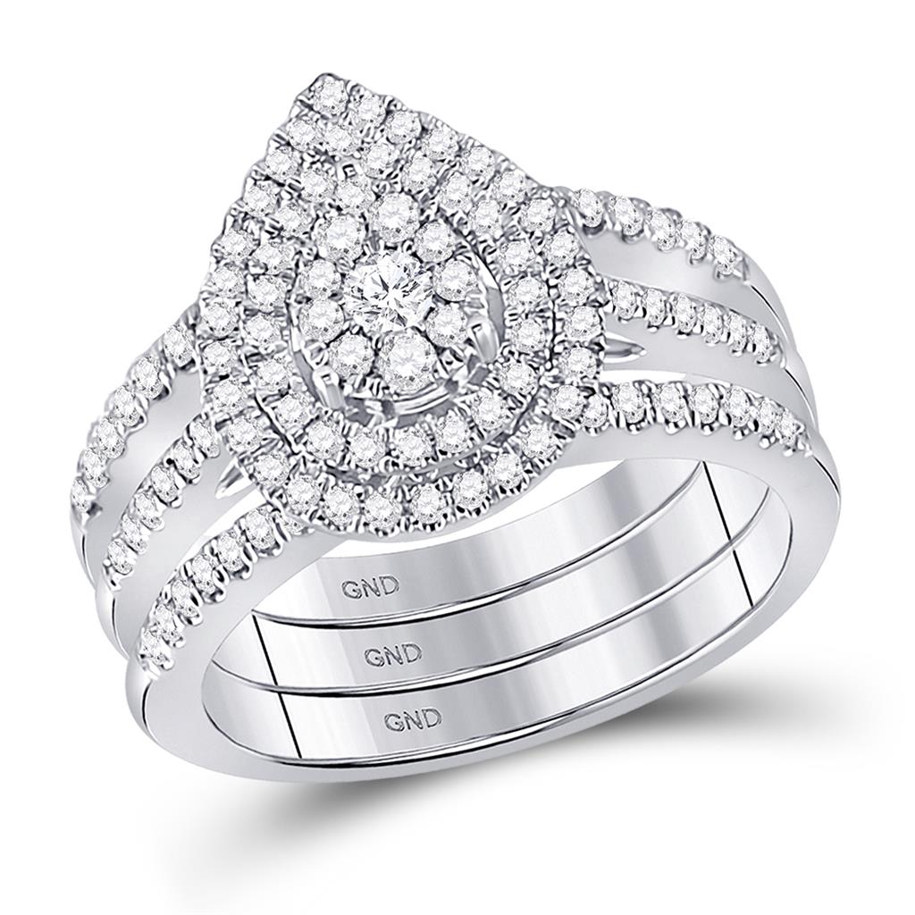 14k White Gold Round Diamond Bridal Wedding Ring Set 3/4 Cttw