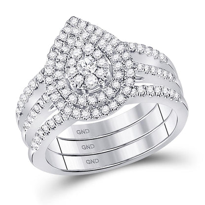 14k White Gold Round Diamond Bridal Wedding Ring Set 3/4 Cttw