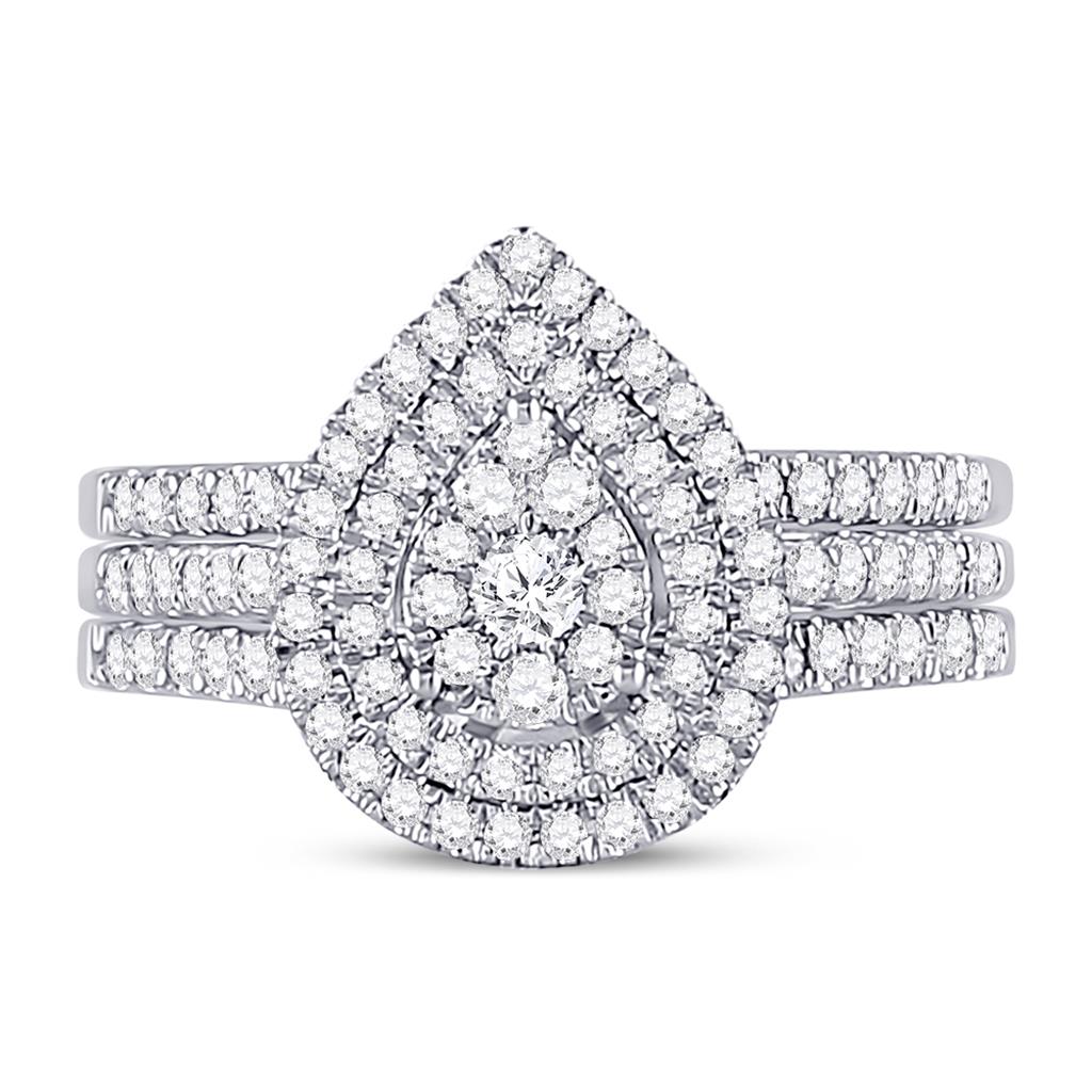 14k White Gold Round Diamond Bridal Wedding Ring Set 3/4 Cttw