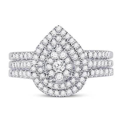 14k White Gold Round Diamond Bridal Wedding Ring Set 3/4 Cttw