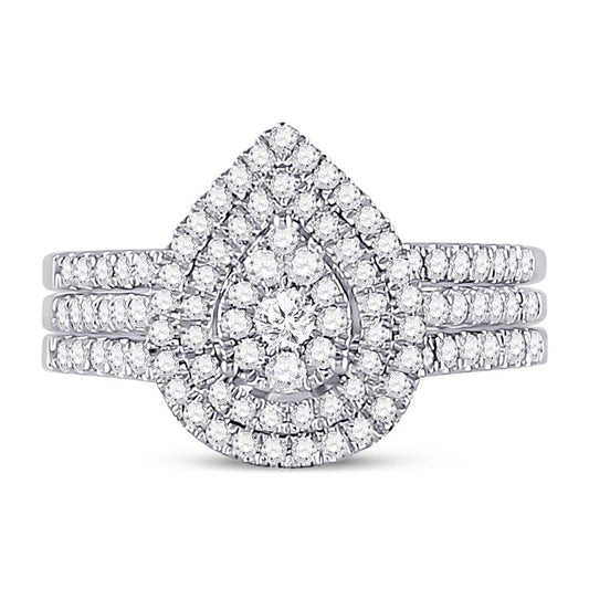 14k White Gold Round Diamond Bridal Wedding Ring Set 3/4 Cttw