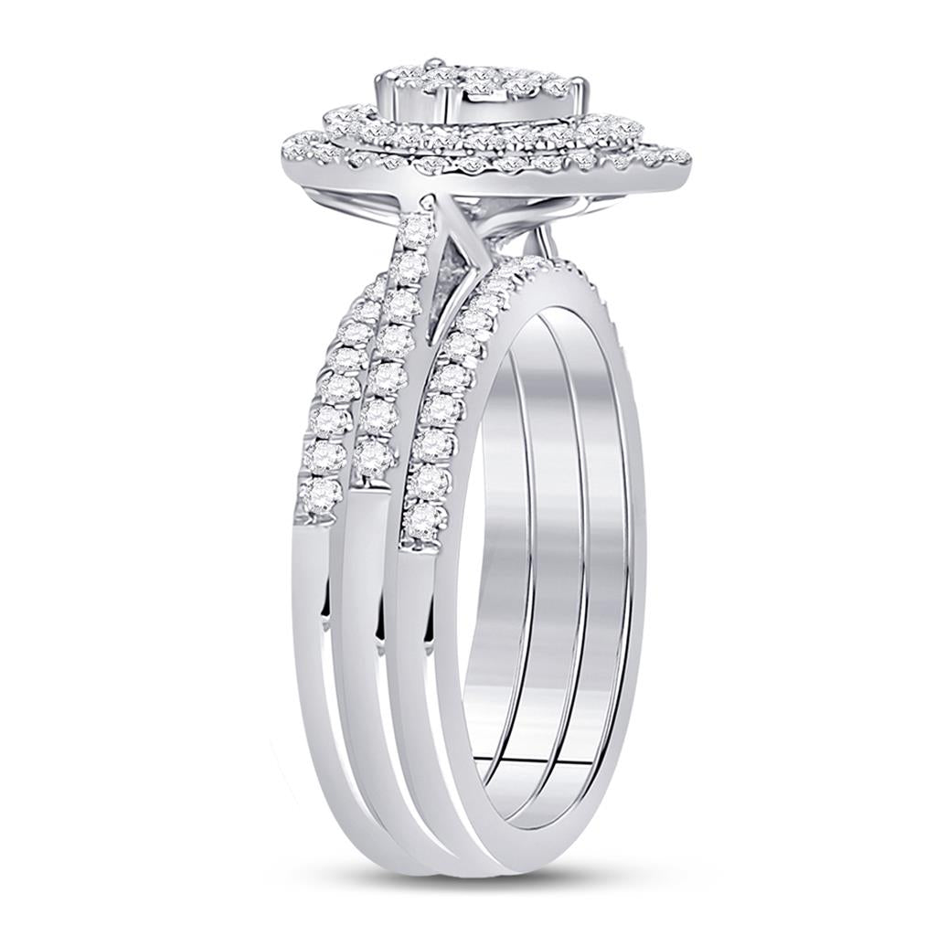 14k White Gold Round Diamond Bridal Wedding Ring Set 3/4 Cttw