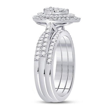 14k White Gold Round Diamond Bridal Wedding Ring Set 3/4 Cttw