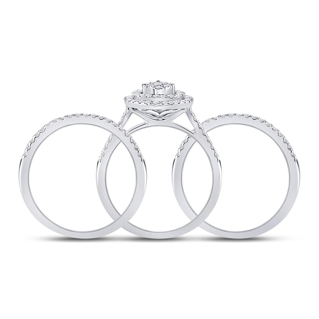 14k White Gold Round Diamond Bridal Wedding Ring Set 3/4 Cttw