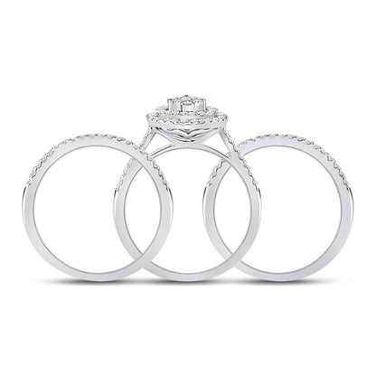 14k White Gold Round Diamond Bridal Wedding Ring Set 3/4 Cttw