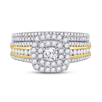 14k Yellow Gold Round Diamond Bridal Wedding Ring Set 1 Cttw