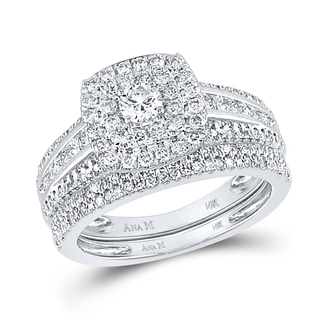 14k White Gold Round Diamond Bridal Wedding Ring Set 1 Cttw
