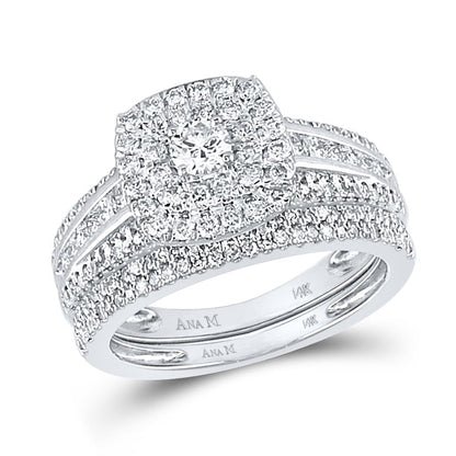 14k White Gold Round Diamond Bridal Wedding Ring Set 1 Cttw