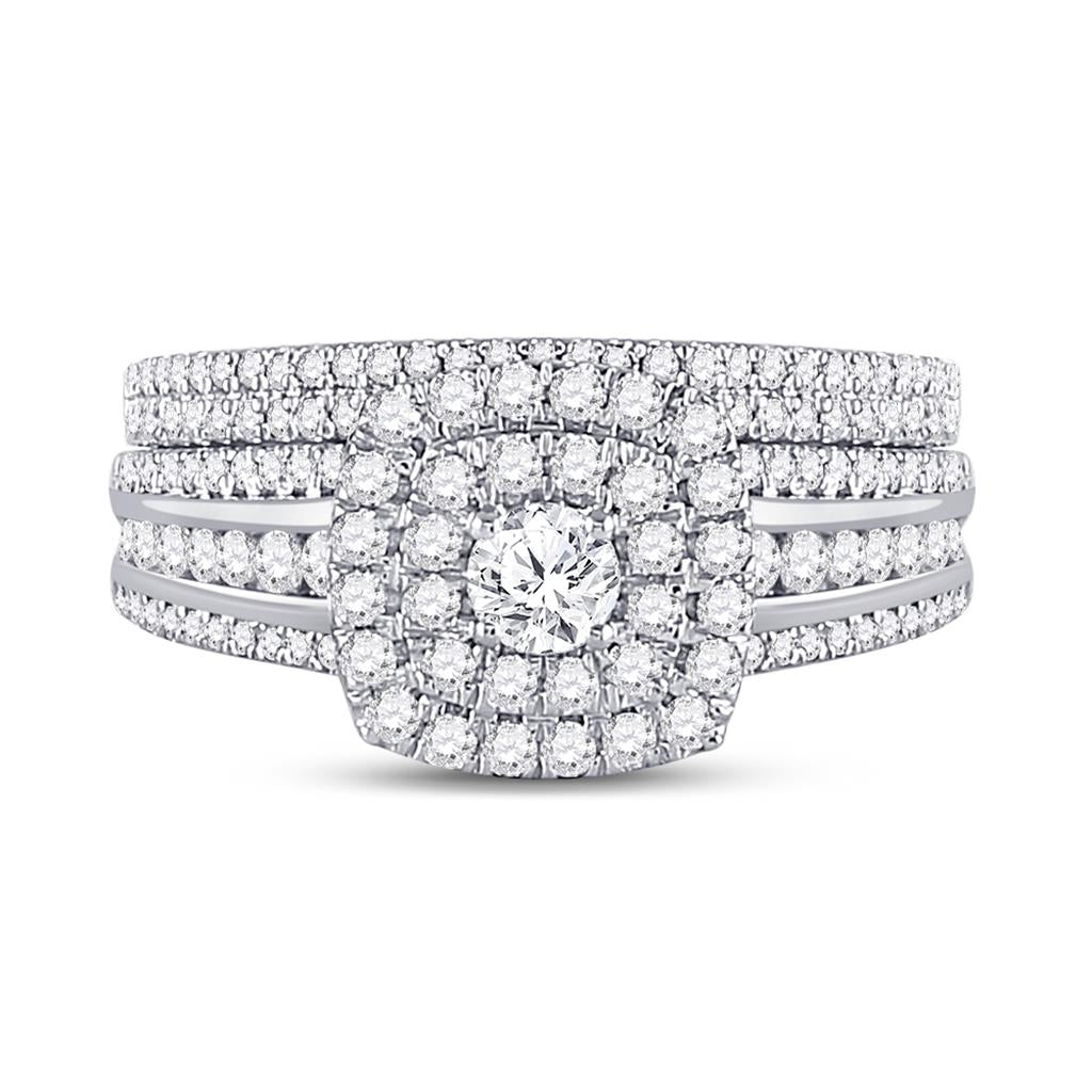 14k White Gold Round Diamond Bridal Wedding Ring Set 1 Cttw