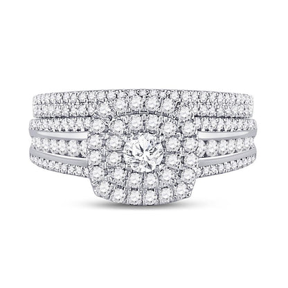 14k White Gold Round Diamond Bridal Wedding Ring Set 1 Cttw