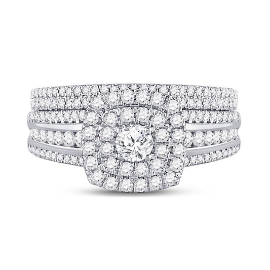 14k White Gold Round Diamond Bridal Wedding Ring Set 1 Cttw