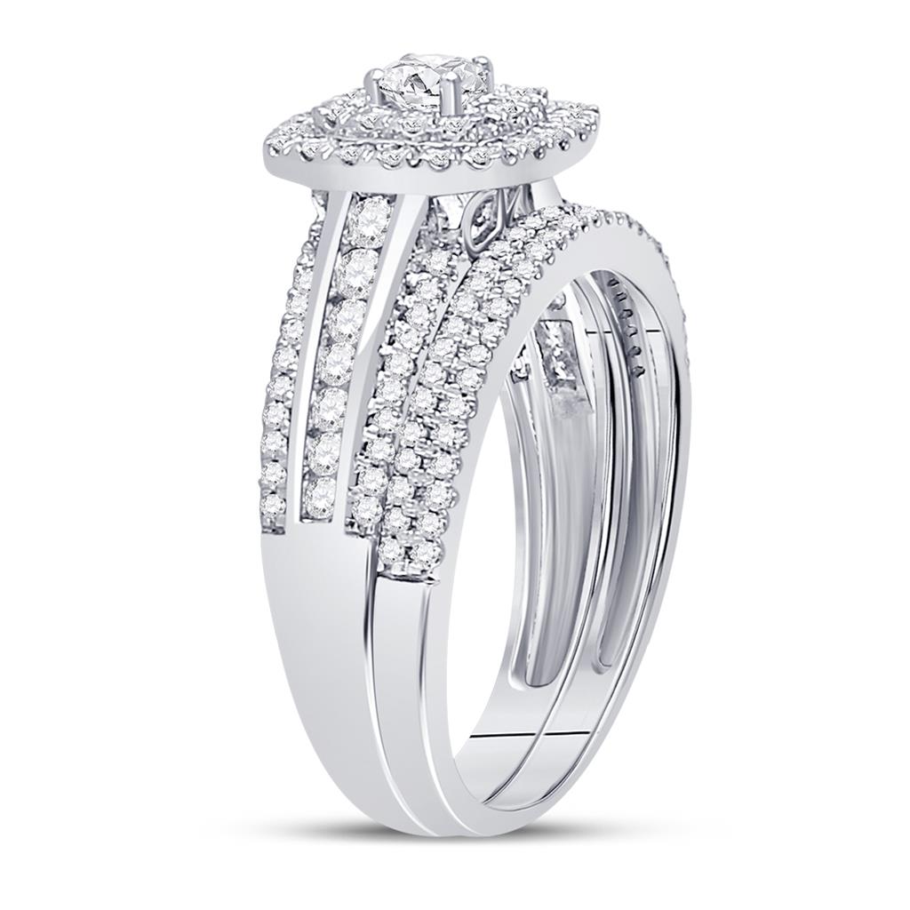 14k White Gold Round Diamond Bridal Wedding Ring Set 1 Cttw