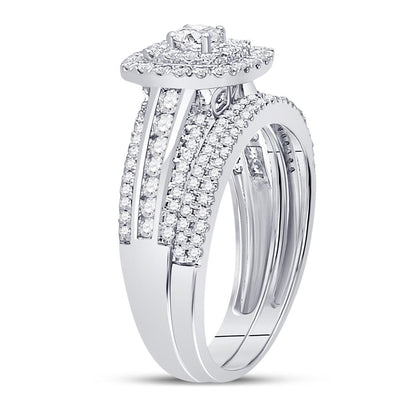 14k White Gold Round Diamond Bridal Wedding Ring Set 1 Cttw