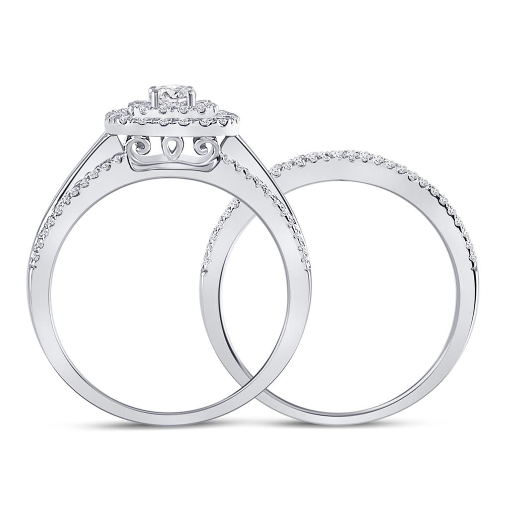 14k White Gold Round Diamond Bridal Wedding Ring Set 1 Cttw