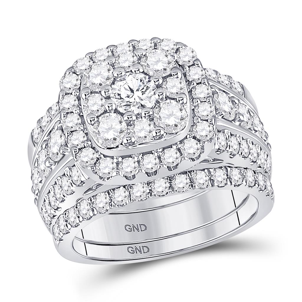 14k White Gold Round Diamond Bridal Wedding Ring Set 3 Cttw