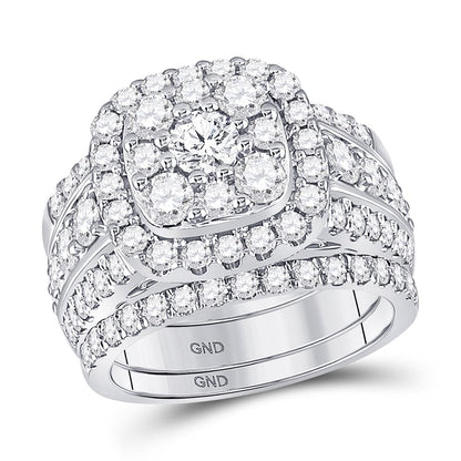 14k White Gold Round Diamond Bridal Wedding Ring Set 3 Cttw