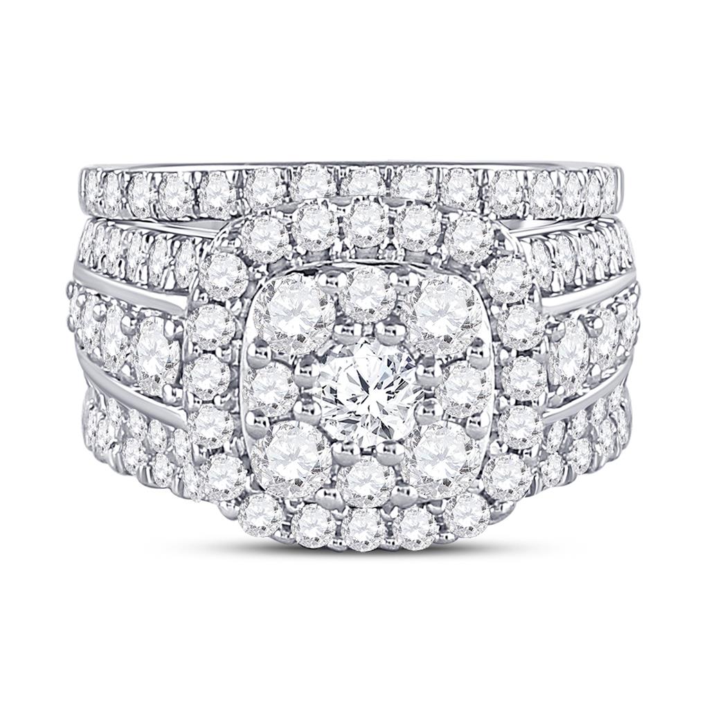 14k White Gold Round Diamond Bridal Wedding Ring Set 3 Cttw