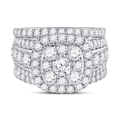 14k White Gold Round Diamond Bridal Wedding Ring Set 3 Cttw