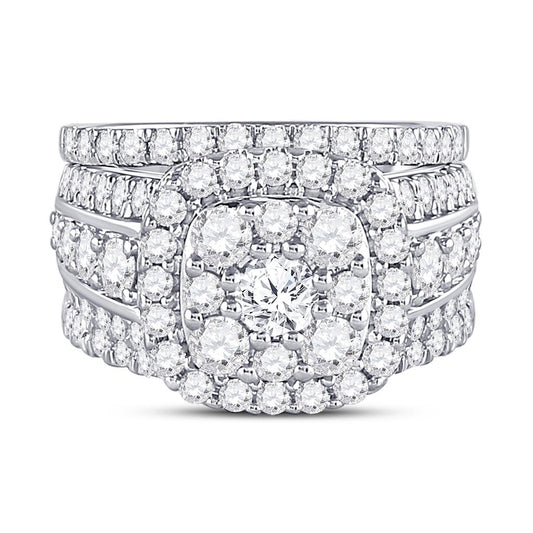 14k White Gold Round Diamond Bridal Wedding Ring Set 3 Cttw