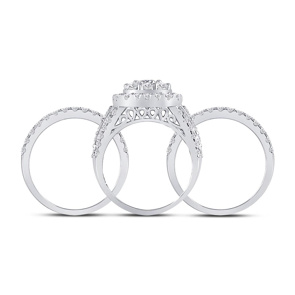 14k White Gold Round Diamond Bridal Wedding Ring Set 3 Cttw