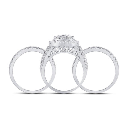 14k White Gold Round Diamond Bridal Wedding Ring Set 3 Cttw