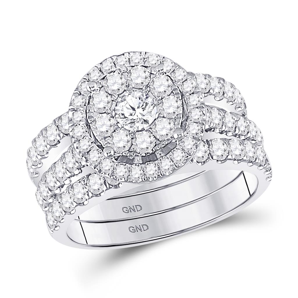 14k White Gold Round Diamond Bridal Wedding Ring Set 2 Cttw (Certified)
