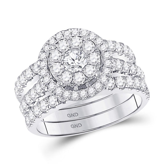 14k White Gold Round Diamond Bridal Wedding Ring Set 2 Cttw (Certified)