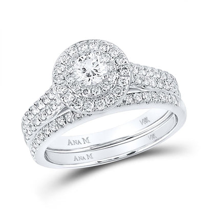 14k White Gold Round Diamond Bridal Wedding Ring Set 1 Cttw (Certified)