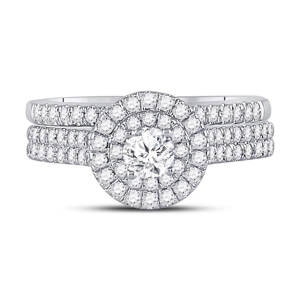 14k White Gold Round Diamond Bridal Wedding Ring Set 1 Cttw (Certified)