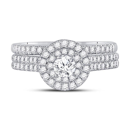 14k White Gold Round Diamond Bridal Wedding Ring Set 1 Cttw (Certified)