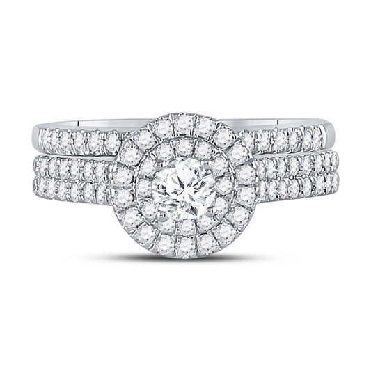 14k White Gold Round Diamond Bridal Wedding Ring Set 1 Cttw (Certified)