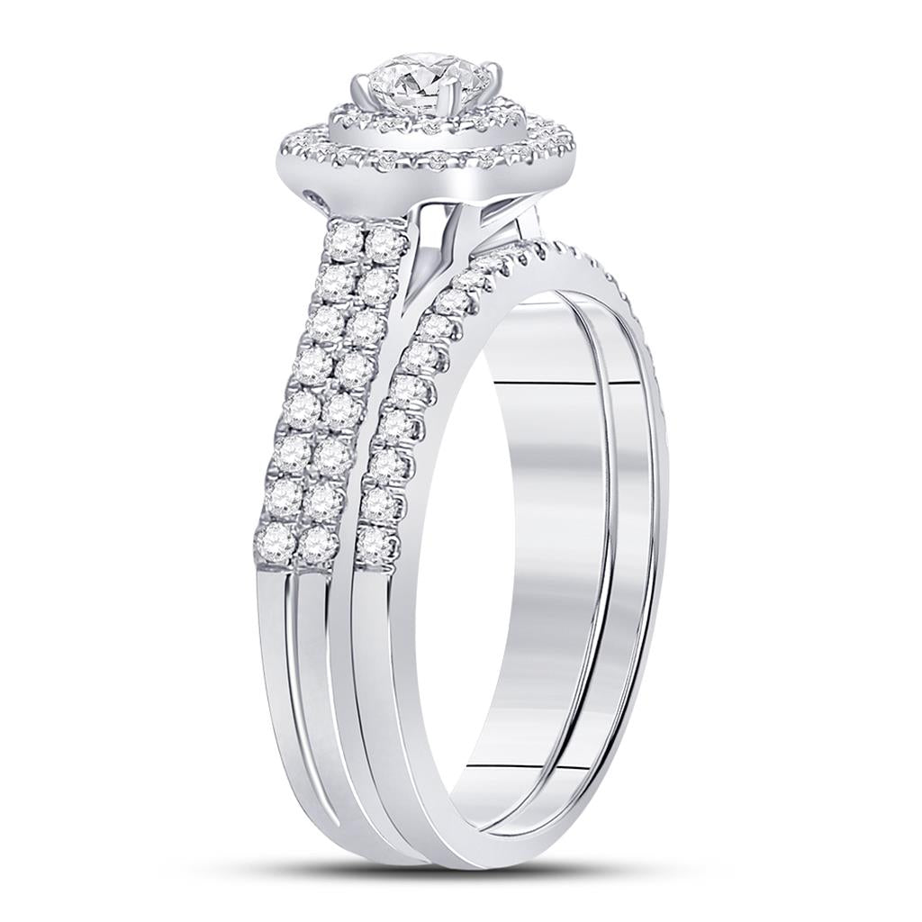 14k White Gold Round Diamond Bridal Wedding Ring Set 1 Cttw (Certified)