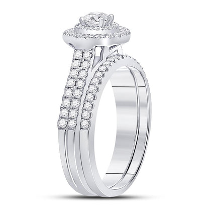 14k White Gold Round Diamond Bridal Wedding Ring Set 1 Cttw (Certified)