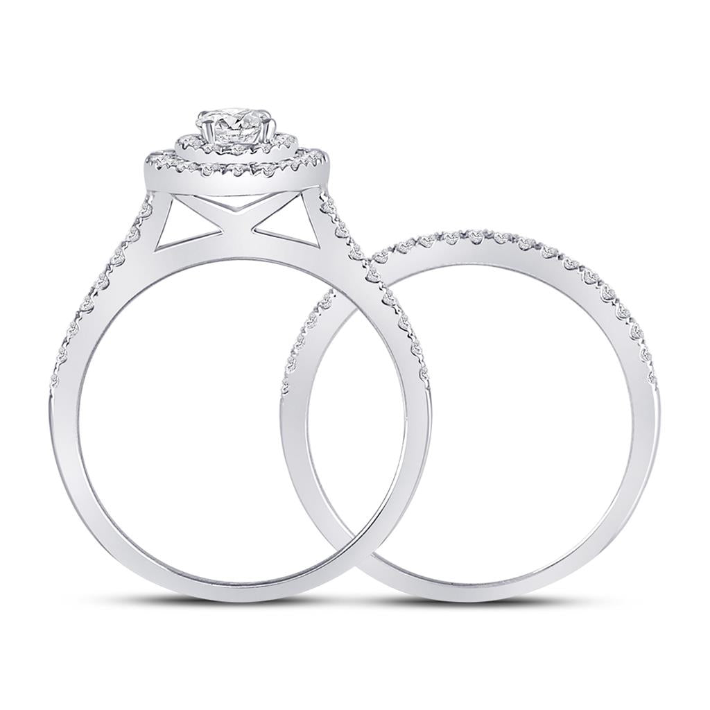 14k White Gold Round Diamond Bridal Wedding Ring Set 1 Cttw (Certified)
