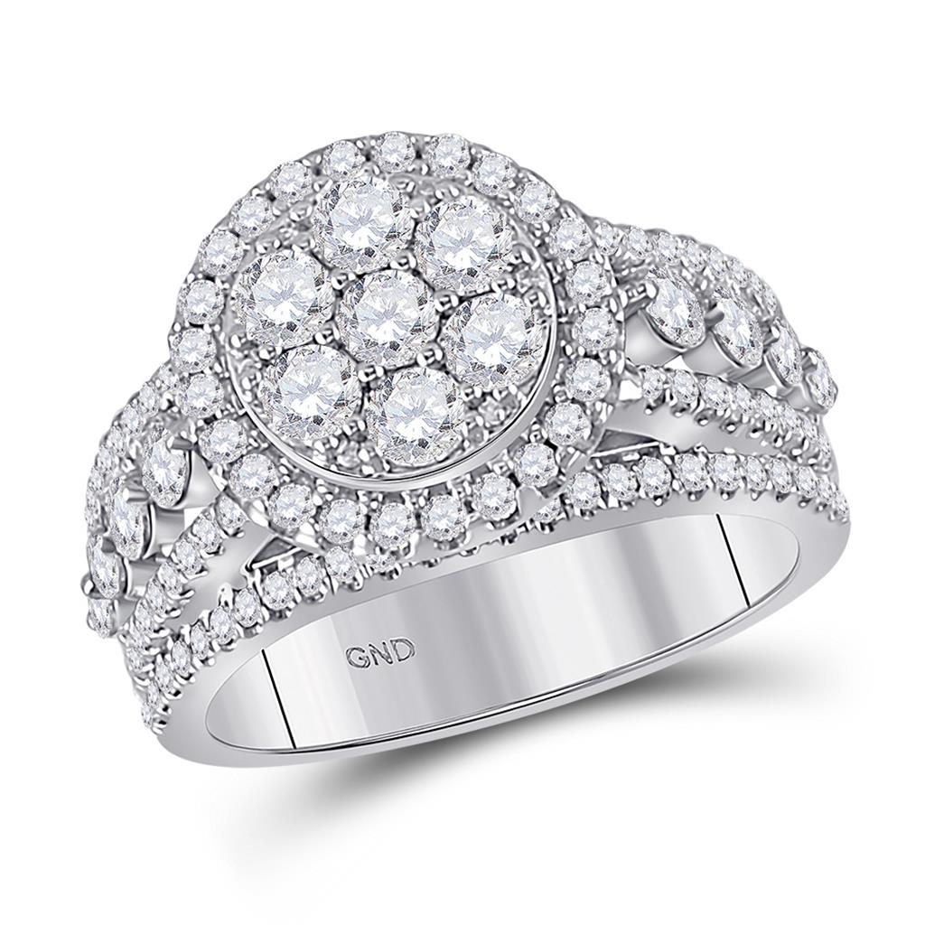 14k White Gold Round Diamond Cluster Bridal Engagement Ring 2 Cttw
