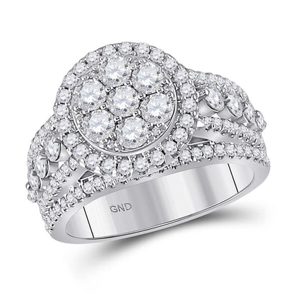 14k White Gold Round Diamond Cluster Bridal Engagement Ring 2 Cttw