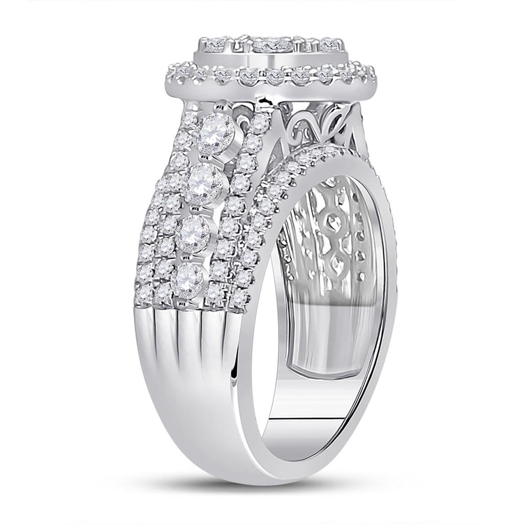 14k White Gold Round Diamond Cluster Bridal Engagement Ring 2 Cttw