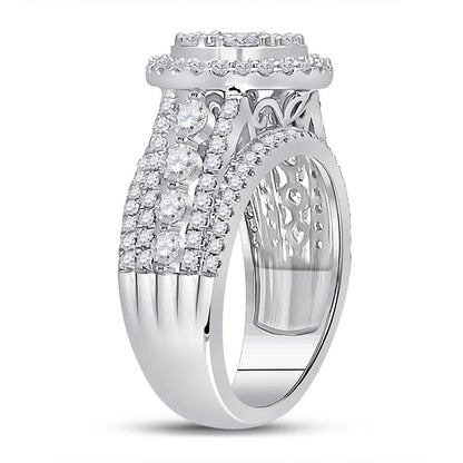 14k White Gold Round Diamond Cluster Bridal Engagement Ring 2 Cttw