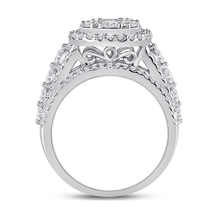 14k White Gold Round Diamond Cluster Bridal Engagement Ring 2 Cttw