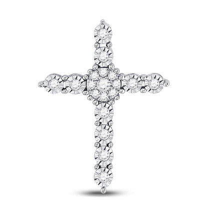 14k White Gold Round Diamond Religious Cross Pendant 1/4 Cttw