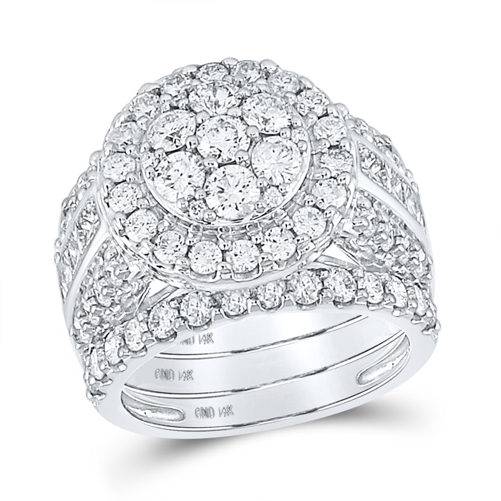 14k White Gold Round Diamond Bridal Wedding Ring Set 3 Cttw