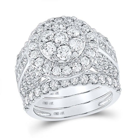 14k White Gold Round Diamond Bridal Wedding Ring Set 3 Cttw