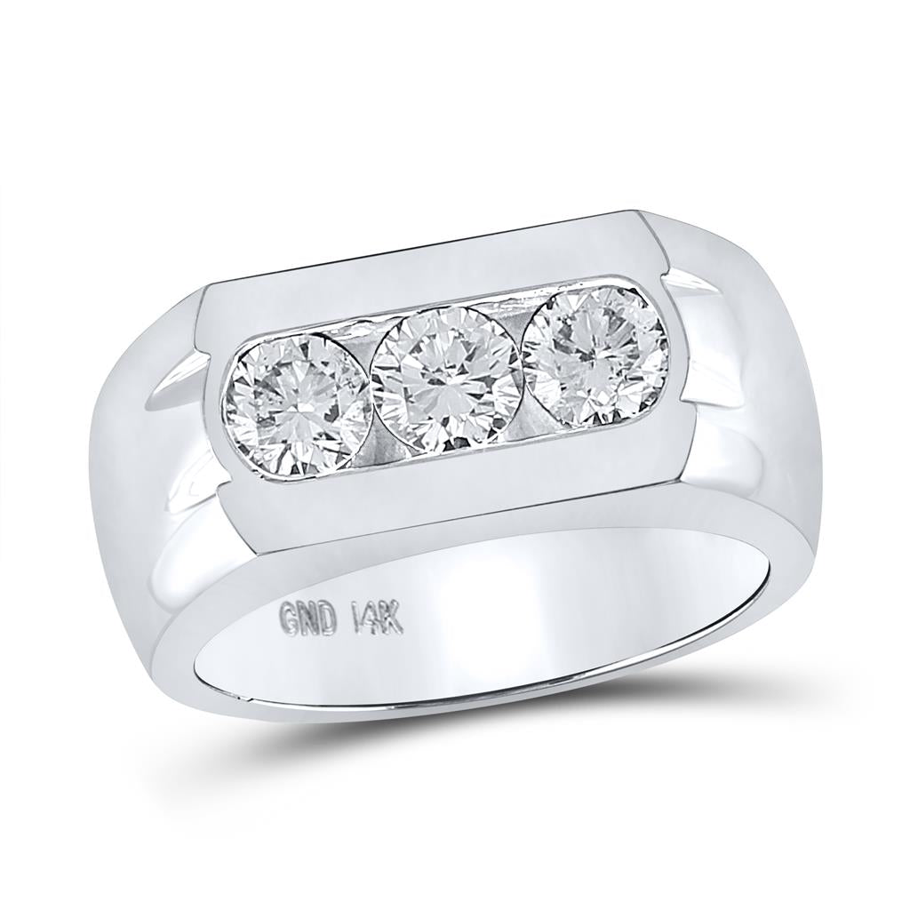 14k White Gold Round Diamond 3-Stone Band Ring 1-1/2 Cttw (Certified)