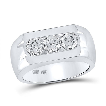 14k White Gold Round Diamond 3-Stone Band Ring 1-1/2 Cttw (Certified)