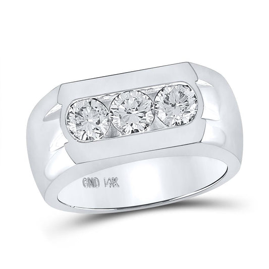 14k White Gold Round Diamond 3-Stone Band Ring 1-1/2 Cttw (Certified)