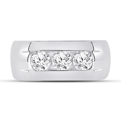 14k White Gold Round Diamond 3-Stone Band Ring 1-1/2 Cttw (Certified)